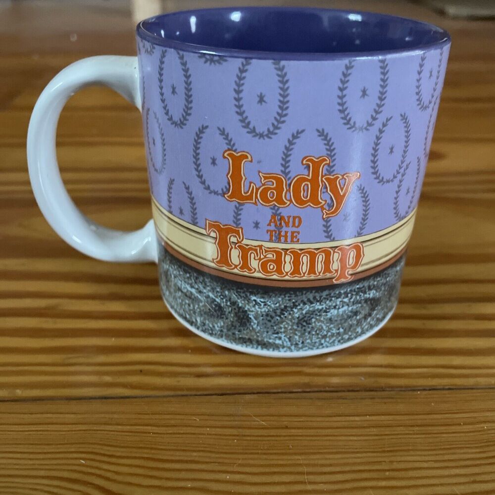 Vintage Walt Disney's Lady and the Tramp Purple Group Picture Coffee Cup No Box